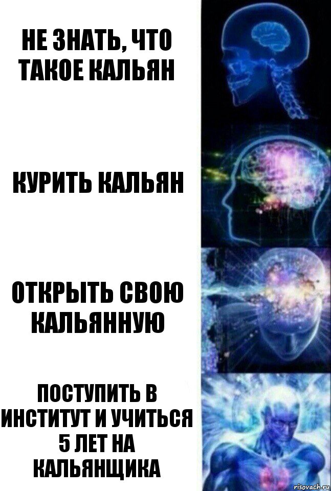 Не знать, что такое кальян Курить кальян Открыть свою кальянную Поступить в институт и учиться 5 лет на кальянщика, Комикс  Сверхразум