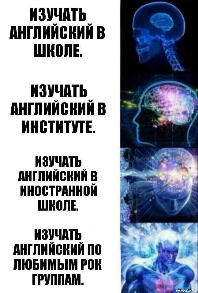 Изучать английский в школе. Изучать английский в институте. Изучать английский в иностранной школе. Изучать английский по любимым рок группам., Комикс  Сверхразум