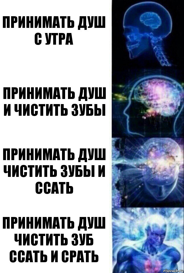 принимать душ с утра принимать душ и чистить зубы принимать душ чистить зубы и ссать принимать душ чистить зуб ссать и срать, Комикс  Сверхразум