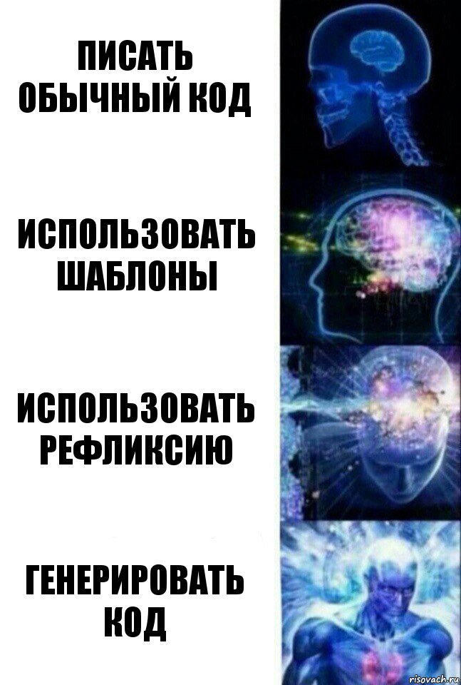 писать обычный код использовать шаблоны использовать рефликсию генерировать код, Комикс  Сверхразум