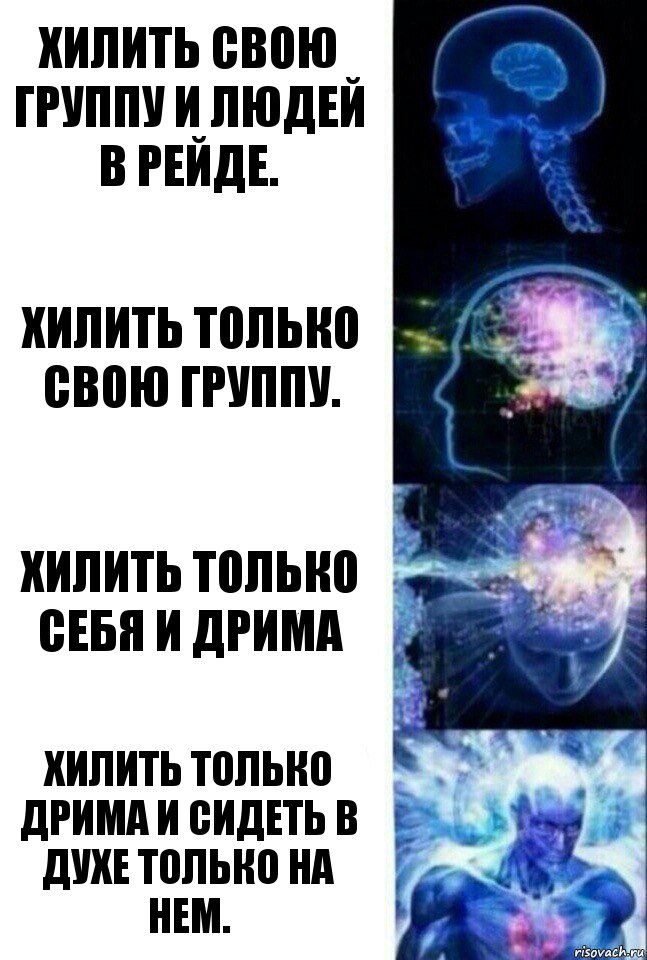 Хилить свою группу и людей в рейде. Хилить только свою группу. Хилить только себя и Дрима Хилить только дрима и сидеть в духе только на нем., Комикс  Сверхразум