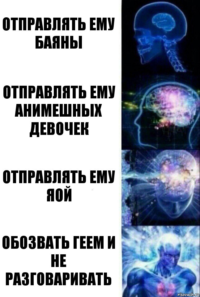 отправлять ему баяны отправлять ему анимешных девочек отправлять ему яой обозвать геем и не разговаривать, Комикс  Сверхразум