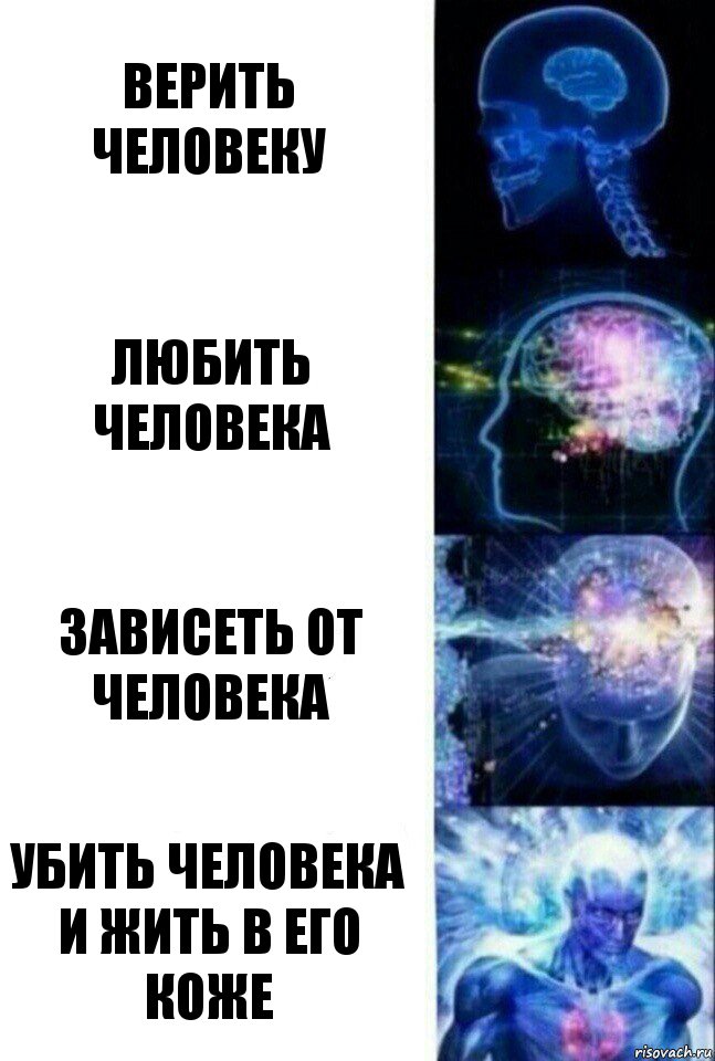 Верить человеку Любить человека Зависеть от человека Убить человека и жить в его коже