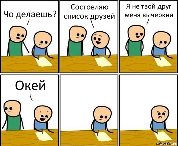 Чо делаешь? Состовляю список друзей Я не твой друг меня вычеркни Окей, Комикс Вычеркни меня