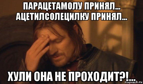 парацетамолу принял... ацетилсолецилку принял... хули она не проходит?!..., Мем Закрывает лицо