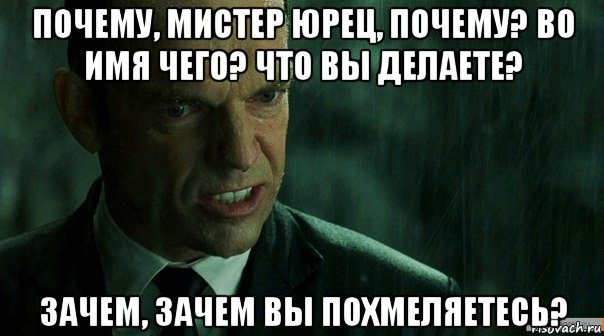 почему, мистер юрец, почему? во имя чего? что вы делаете? зачем, зачем вы похмеляетесь?