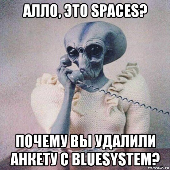 алло, это spaces? почему вы удалили анкету с bluesystem?
