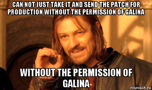 can not just take it and send the patch for production without the permission of galina without the permission of galina, Мем Нельзя просто так взять и (Боромир мем)