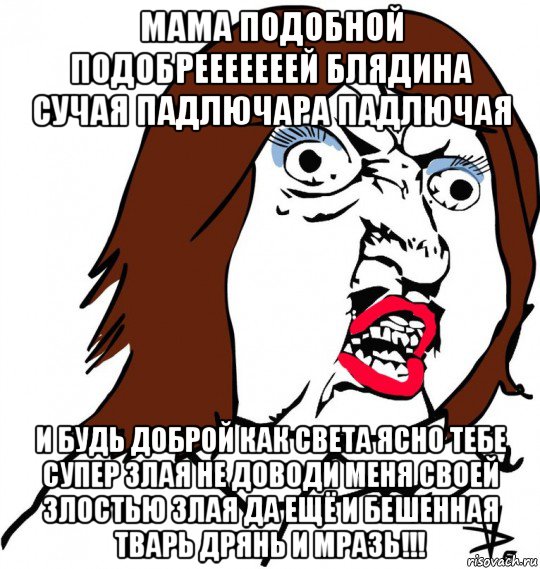 мама подобной подобрееееееей блядина сучая падлючара падлючая и будь доброй как света ясно тебе супер злая не доводи меня своей злостью злая да ещё и бешенная тварь дрянь и мразь!!!, Мем Ну почему (девушка)