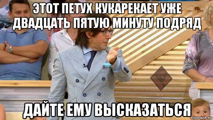 этот петух кукарекает уже двадцать пятую минуту подряд дайте ему высказаться, Мем ОР Малахов