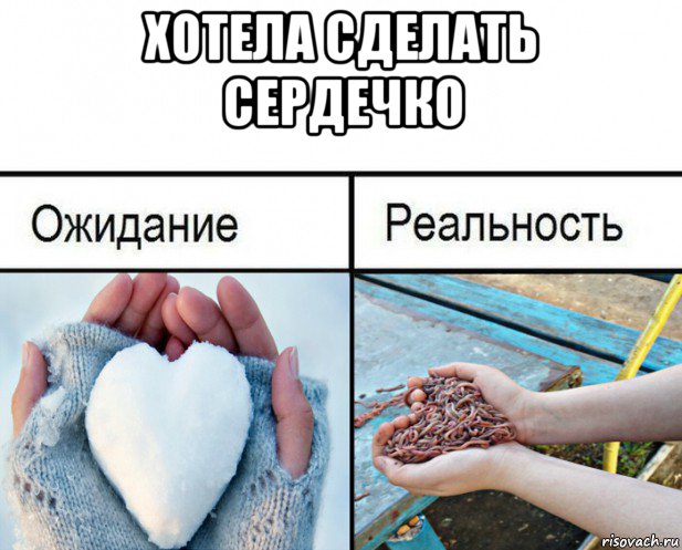 хотела сделать сердечко , Мем Ожидание-реальность