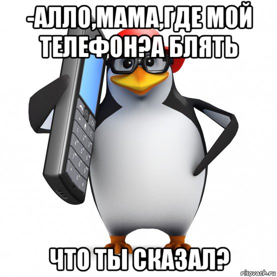 -алло,мама,где мой телефон?а блять что ты сказал?, Мем   Пингвин звонит