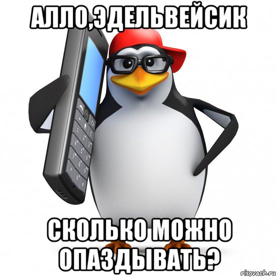 алло,эдельвейсик сколько можно опаздывать?, Мем   Пингвин звонит