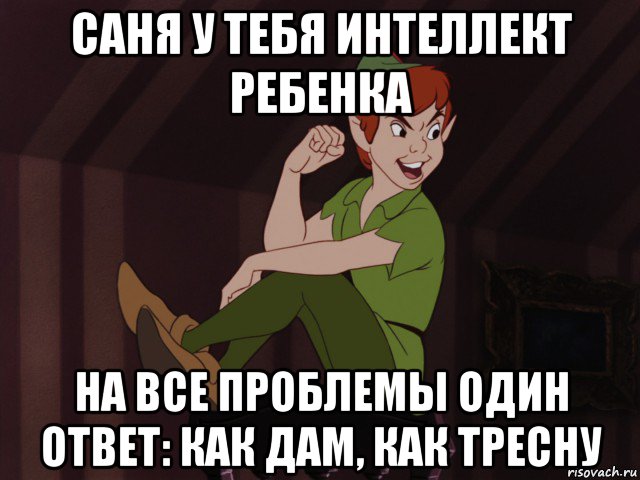 саня у тебя интеллект ребенка на все проблемы один ответ: как дам, как тресну, Мем Питер Пэн