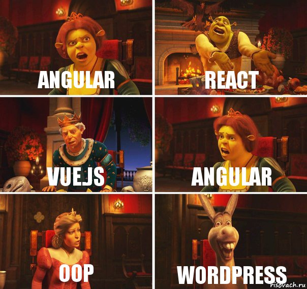 Angular React vue.js Angular OOP Wordpress, Комикс  Шрек Фиона Гарольд Осел