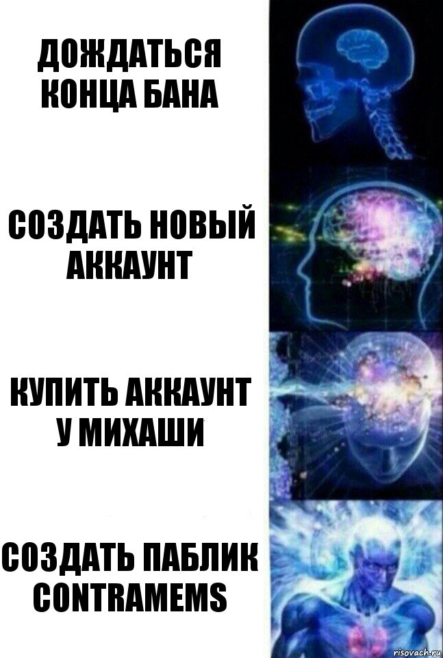 Дождаться конца бана Создать новый аккаунт Купить аккаунт у Михаши Создать паблик ContraMems, Комикс  Сверхразум