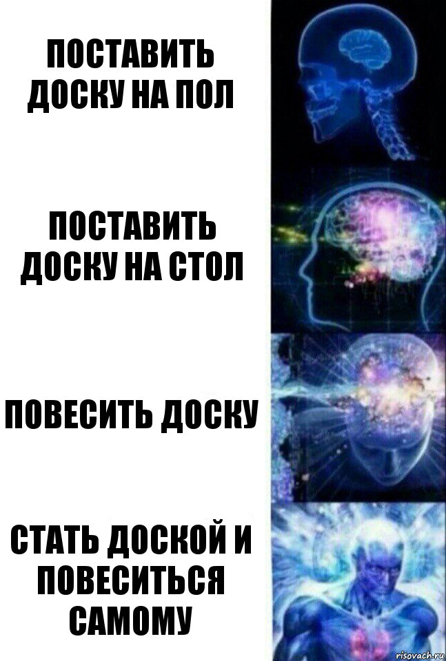 Поставить доску на пол Поставить доску на стол Повесить доску Стать доской и повеситься самому, Комикс  Сверхразум