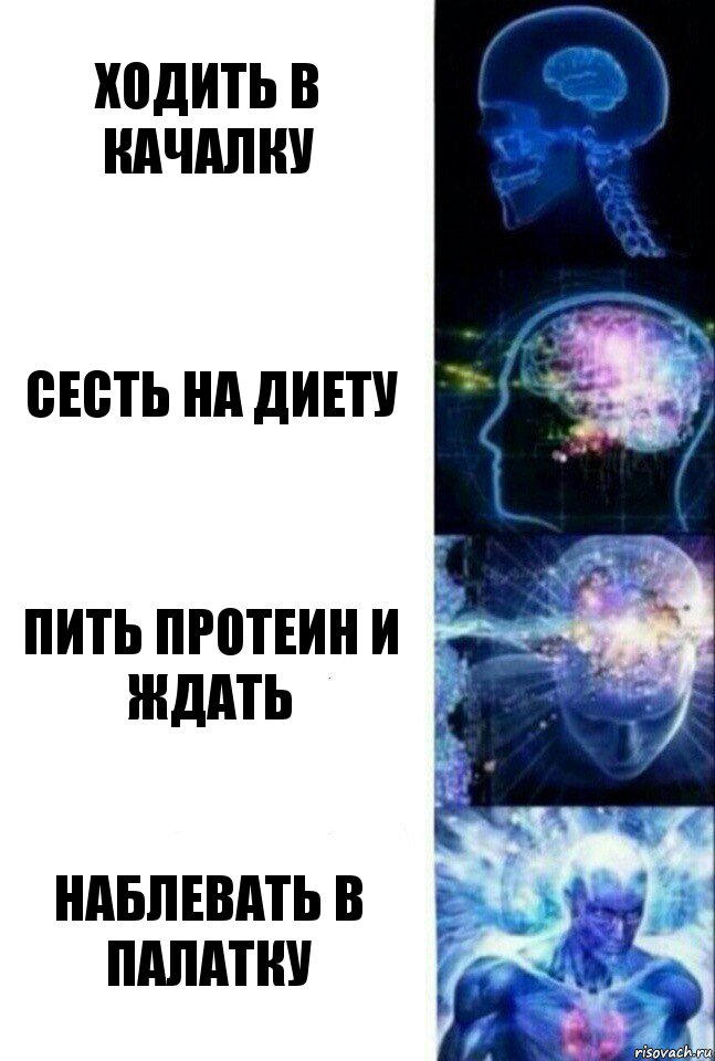 Ходить в качалку Сесть на диету Пить протеин и ждать Наблевать в палатку, Комикс  Сверхразум