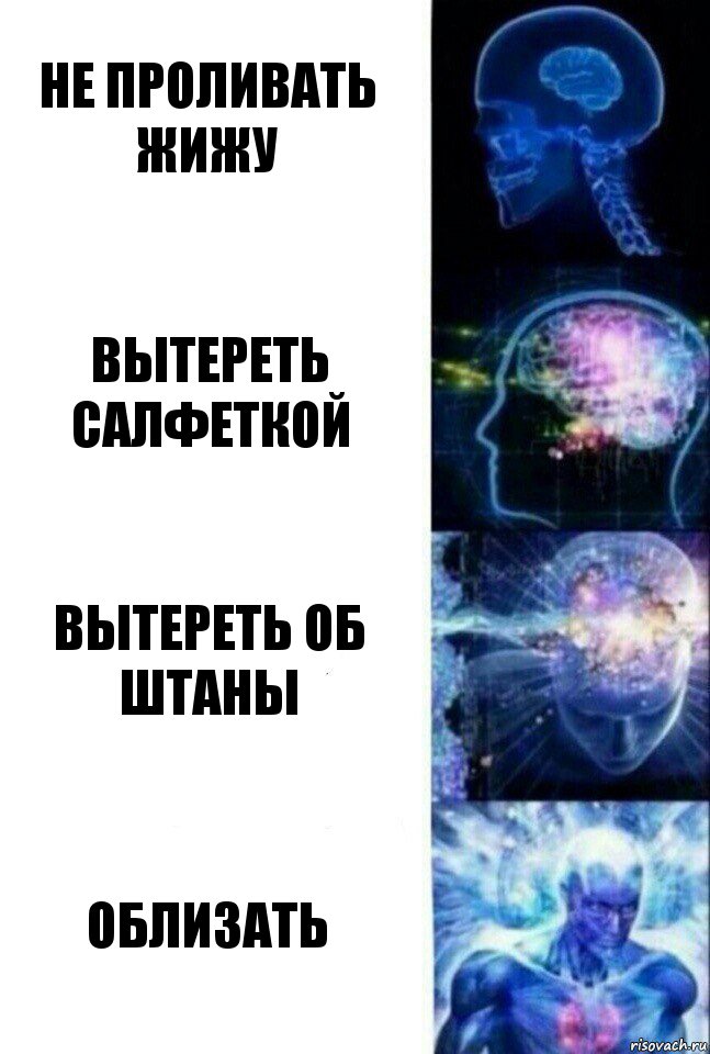 Не проливать жижу Вытереть салфеткой Вытереть об штаны Облизать, Комикс  Сверхразум