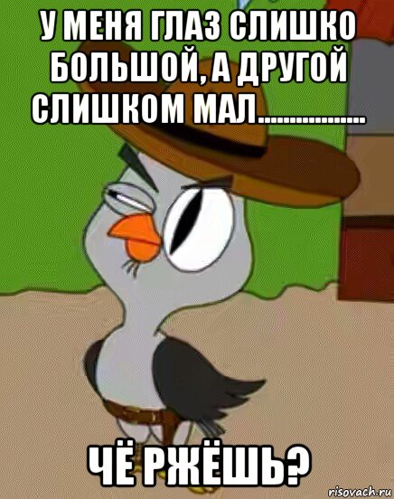 у меня глаз слишко большой, а другой слишком мал................. чё ржёшь?, Мем    Упоротая сова