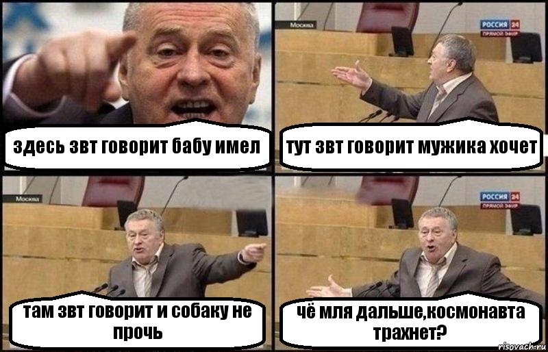 здесь звт говорит бабу имел тут звт говорит мужика хочет там звт говорит и собаку не прочь чё мля дальше,космонавта трахнет?, Комикс Жириновский