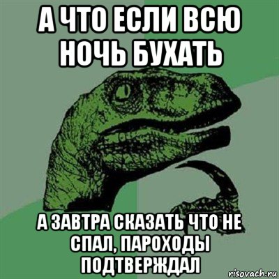 а что если всю ночь бухать а завтра сказать что не спал, пароходы подтверждал, Мем Филосораптор