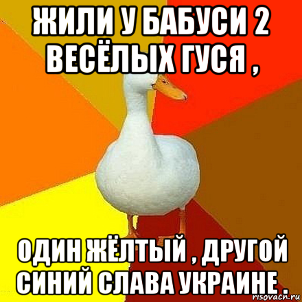 жили у бабуси 2 весёлых гуся , один жёлтый , другой синий слава украине ., Мем Гусь