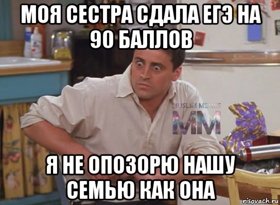 моя сестра сдала егэ на 90 баллов я не опозорю нашу семью как она, Мем Испуганный Джоуи из Друзей ММ