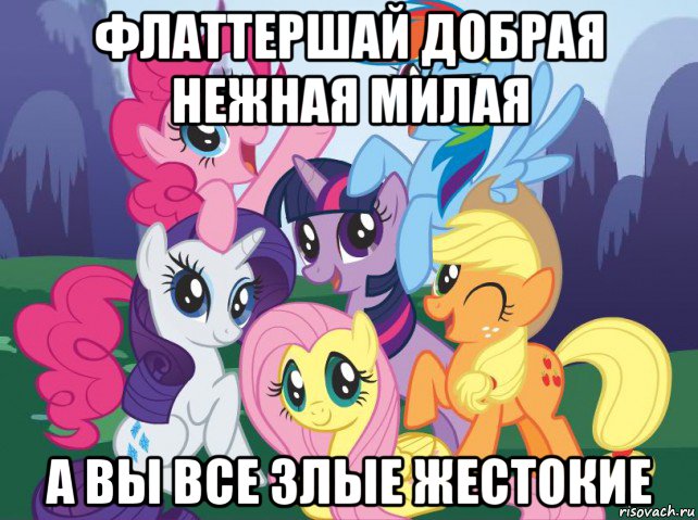 флаттершай добрая нежная милая а вы все злые жестокие, Мем My little pony