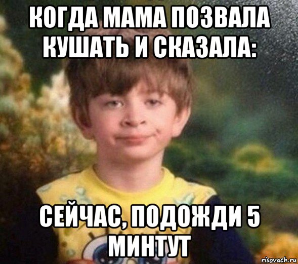 когда мама позвала кушать и сказала: сейчас, подожди 5 минтут, Мем Недовольный пацан