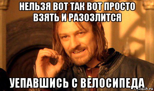 нельзя вот так вот просто взять и разозлится уепавшись с велосипеда, Мем Нельзя просто так взять и (Боромир мем)