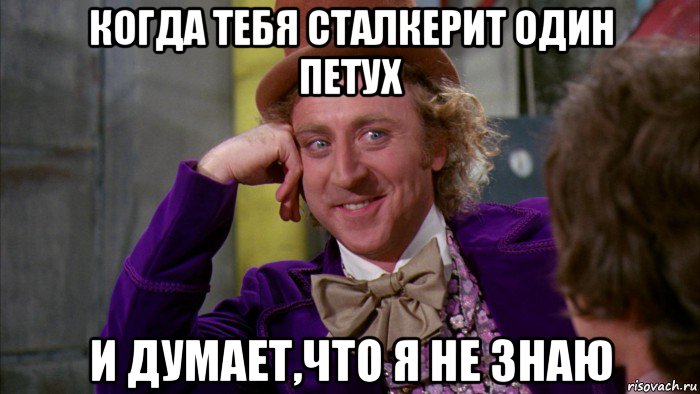 когда тебя сталкерит один петух и думает,что я не знаю, Мем Ну давай расскажи (Вилли Вонка)