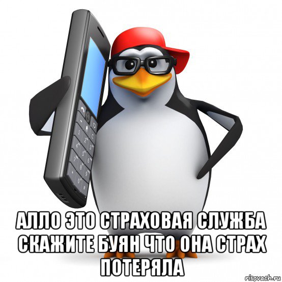  алло это страховая служба скажите буян что она страх потеряла, Мем   Пингвин звонит