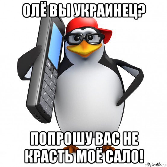 олё вы украинец? попрошу вас не красть моё сало!, Мем   Пингвин звонит