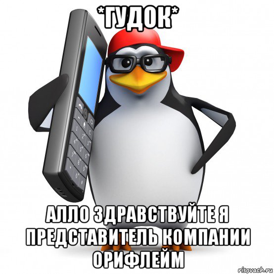 *гудок* алло здравствуйте я представитель компании орифлейм, Мем   Пингвин звонит