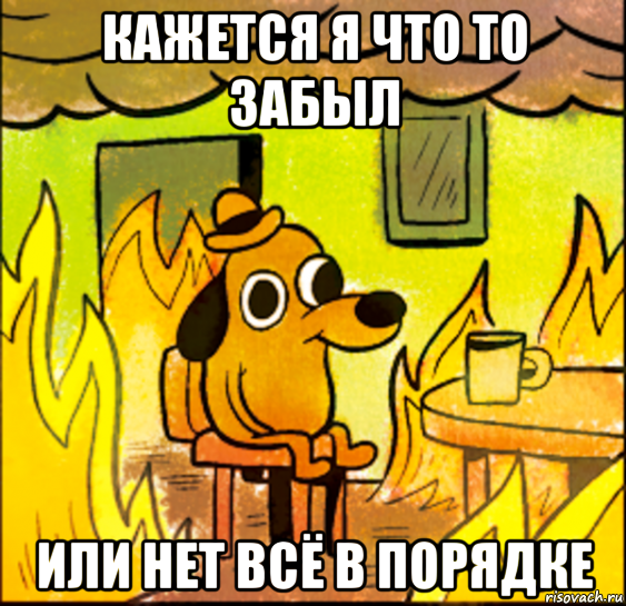 кажется я что то забыл или нет всё в порядке, Мем СОБАКА В ОГНЕ