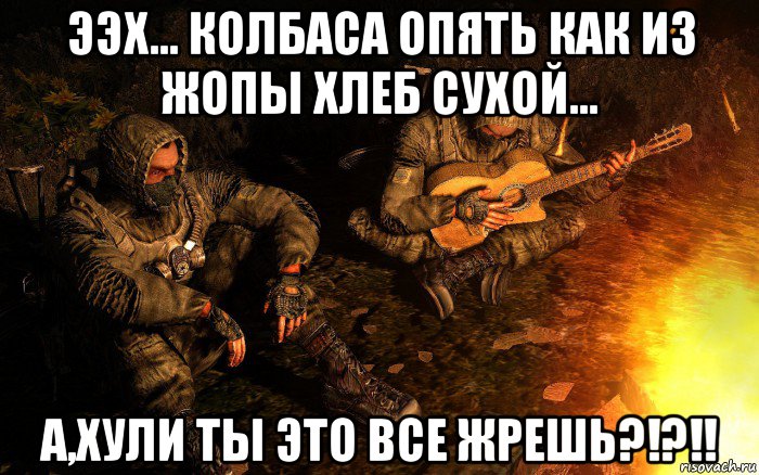 ээх... колбаса опять как из жопы хлеб сухой... а,хули ты это все жрешь?!?!!, Мем STALKER