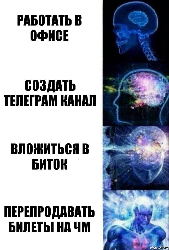 Работать в офисе Создать телеграм канал Вложиться в биток Перепродавать билеты на ЧМ, Комикс  Сверхразум