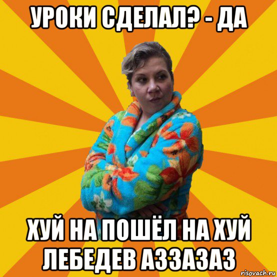 уроки сделал? - да хуй на пошёл на хуй лебедев аззазаз, Мем Типичная мама