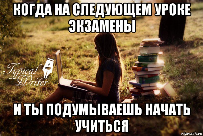 когда на следующем уроке экзамены и ты подумываешь начать учиться, Мем Типичный писатель