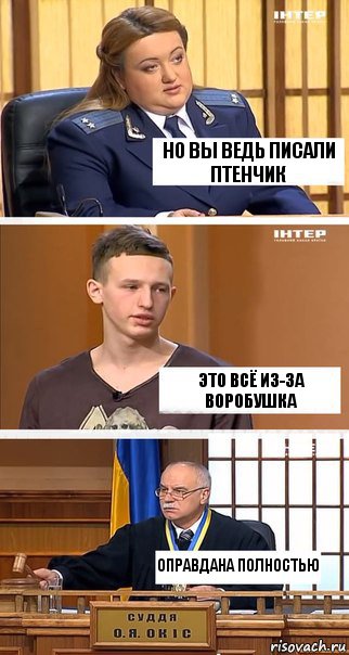 но вы ведь писали Птенчик Это всё из-за воробушка Оправдана полностью, Комикс  В суде