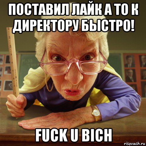 поставил лайк а то к директору быстро! fuck u bich, Мем Злая училка