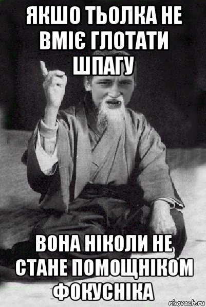 якшо тьолка не вміє глотати шпагу вона ніколи не стане помощніком фокусніка, Мем Мудрий паца