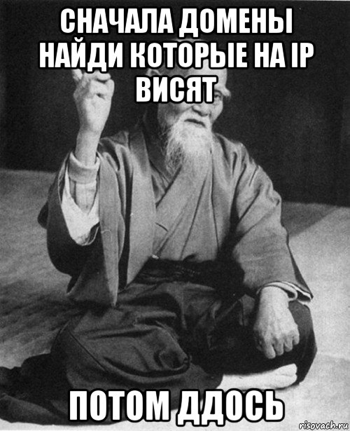 сначала домены найди которые на ip висят потом ддось, Мем Мурый старец-сэнсей