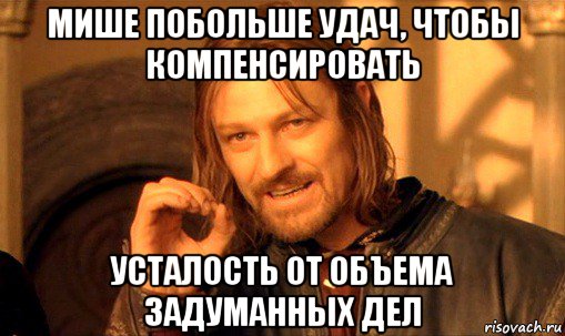 мише побольше удач, чтобы компенсировать усталость от объема задуманных дел, Мем Нельзя просто так взять и (Боромир мем)