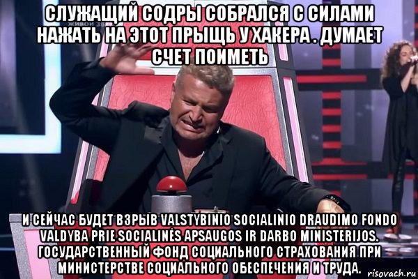 служащий содры собрался с силами нажать на этот прыщь у хакера . думает счет поиметь и сейчас будет взрыв valstybinio socialinio draudimo fondo valdyba prie socialinės apsaugos ir darbo ministerijos. государственный фонд социального страхования при министерстве социального обеспечения и труда., Мем   Отчаянный Агутин