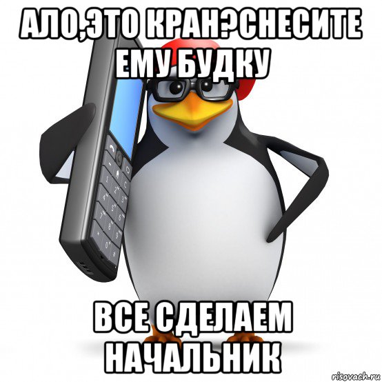 ало,это кран?снесите ему будку все сделаем начальник, Мем   Пингвин звонит