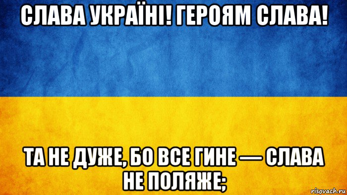 слава україні! героям слава! та не дуже, бо все гине — слава не поляже;, Мем Слава Україні