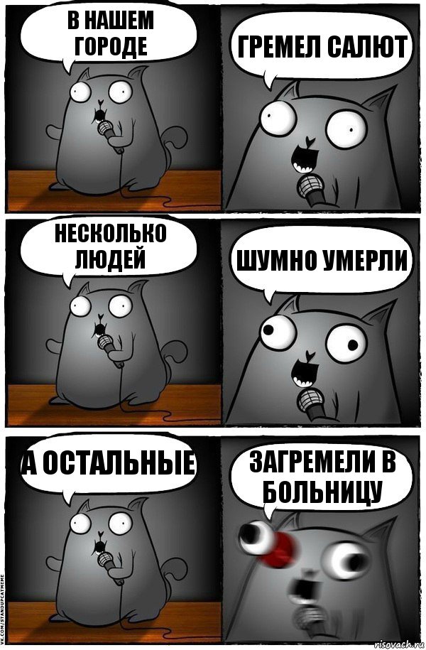 в нашем городе гремел салют несколько людей ШУМНО УМЕРЛИ а остальные загремели в больницу, Комикс  Стендап-кот