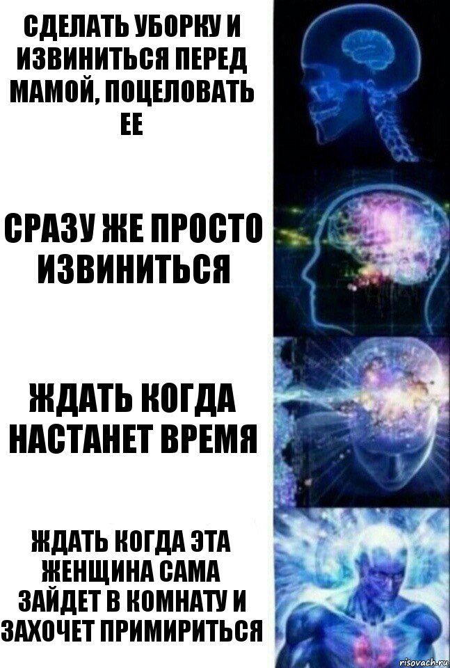 Сделать уборку и извиниться перед мамой, поцеловать ее Сразу же просто извиниться Ждать когда настанет время Ждать когда эта женщина сама зайдет в комнату и захочет примириться, Комикс  Сверхразум